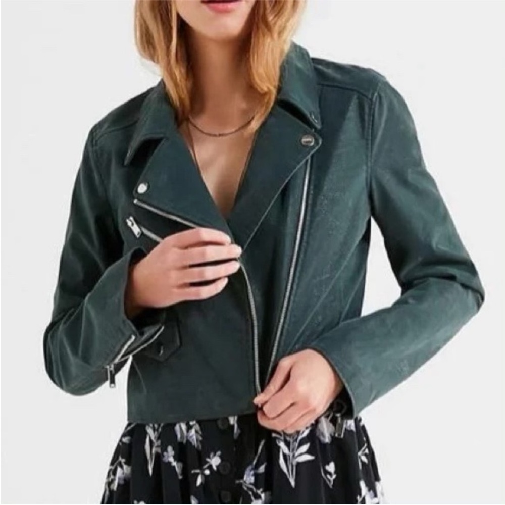Urban Outfitters Faux Suede Moto Jacket in Green